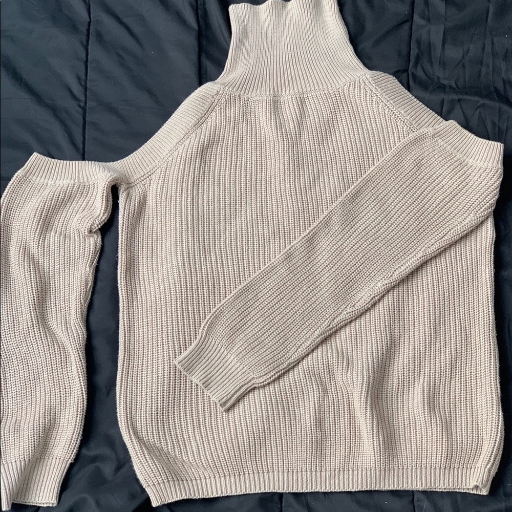Tan cold shoulder sweater